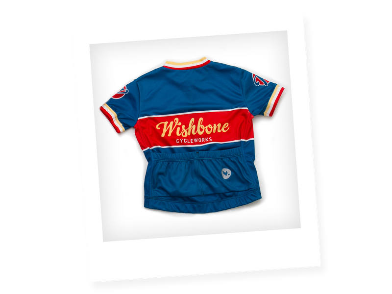 Blue, red and yellow cycling jersey