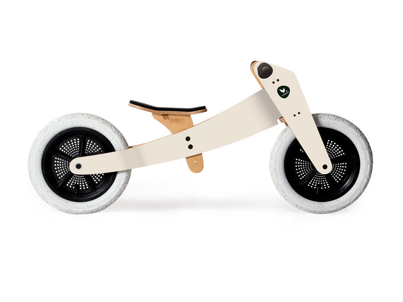 Antique-white wooden running bike in low mode